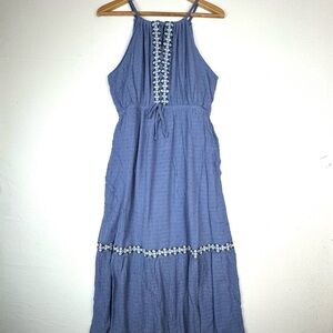 Lucky Brand Swiss Dot Embroidered Halter Maxi Dress